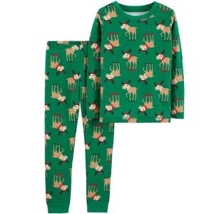 Carter's Pajamas Set Reindeer Christmas Holiday 2 Piece Pants Green Red New